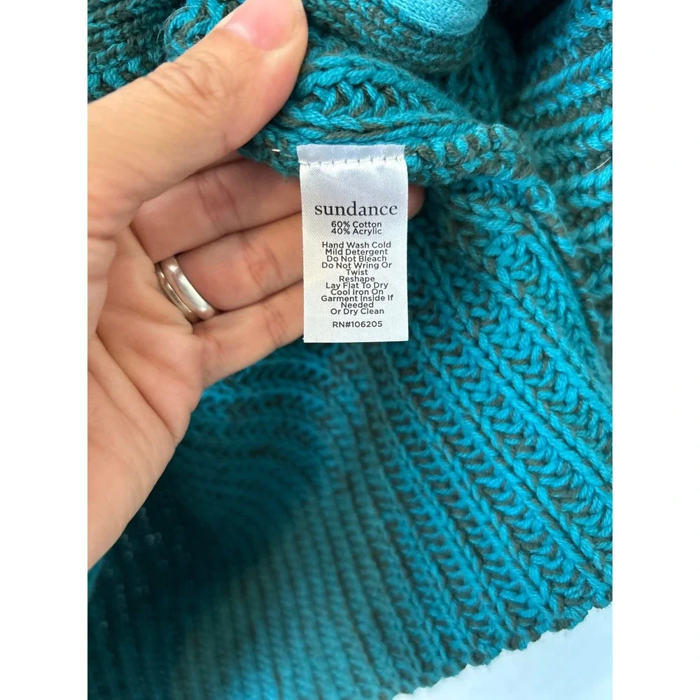 Sundance Coastal Grandma Teal Green Chunky Ribbed Knit Cardigan Sweater SZ SM - Picture 5 of 8